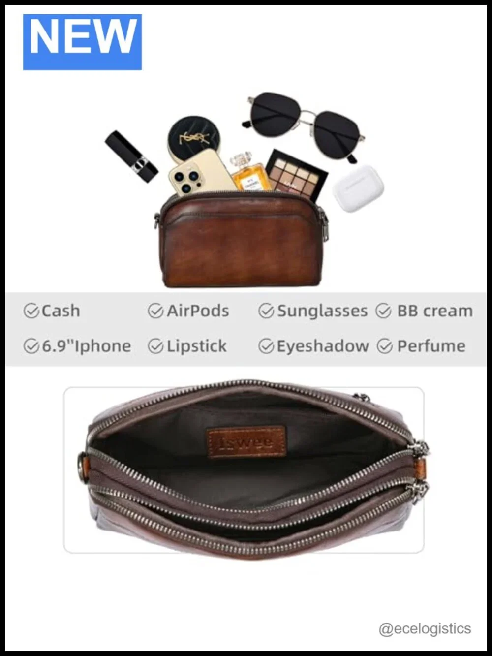 Genuine Leather Crossbody Bag Women Small Purse Shoulder Handbag Adjustable